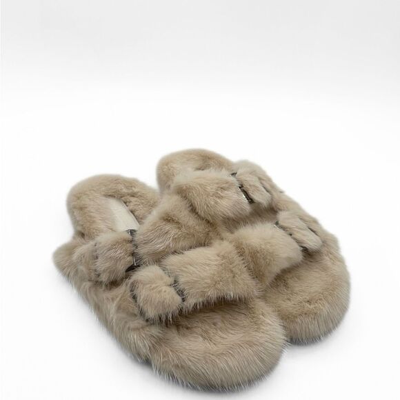 Linda Richards 100% Mink Cream Slides - Picture 1 of 7